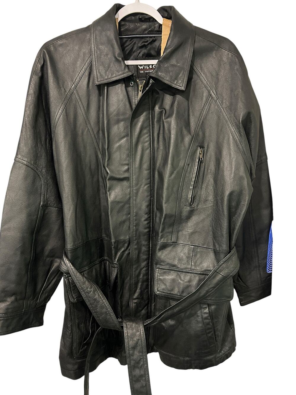 Vintage Wilsons Leather Coat Jacket Black Belted Y2K City Chic Womens XL Edgy